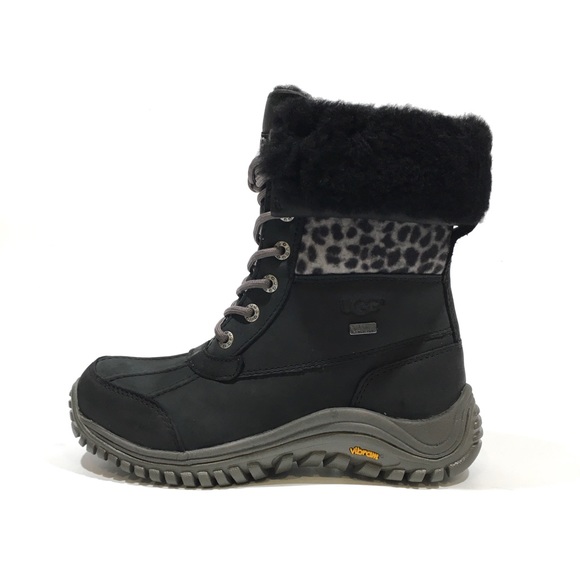 UGG ADIRONDACK II EXOTIC LEOPARD SNOW BOOTS -WATERPROOF BLACK LEATHER -US 6 -NEW - Picture 4 of 10